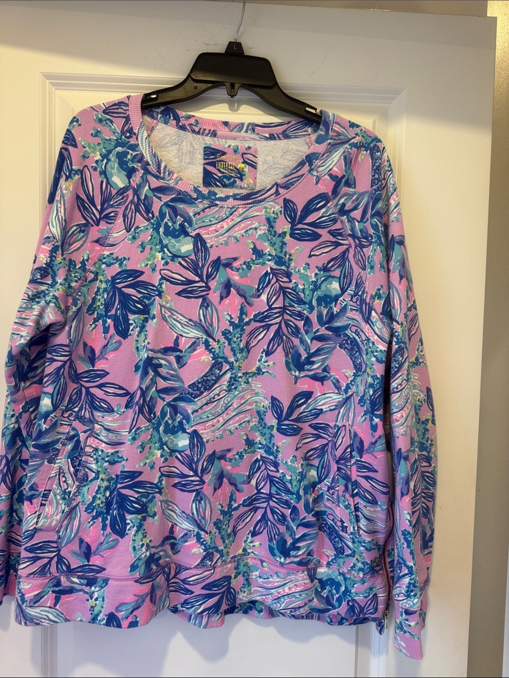 Lilly Pulitzer Luxletic Lavender Floral Light Weight Pullover Sweatshirt